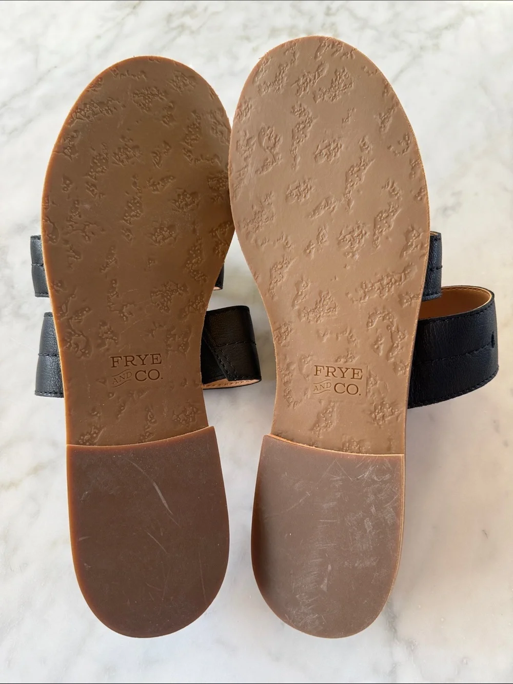Frye Evie Black Three Band Leather Slide Sandals 9.5